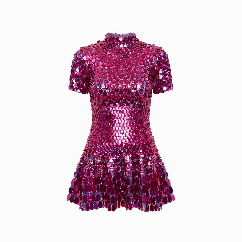 Mini abito fuchsia scuro in paillettes