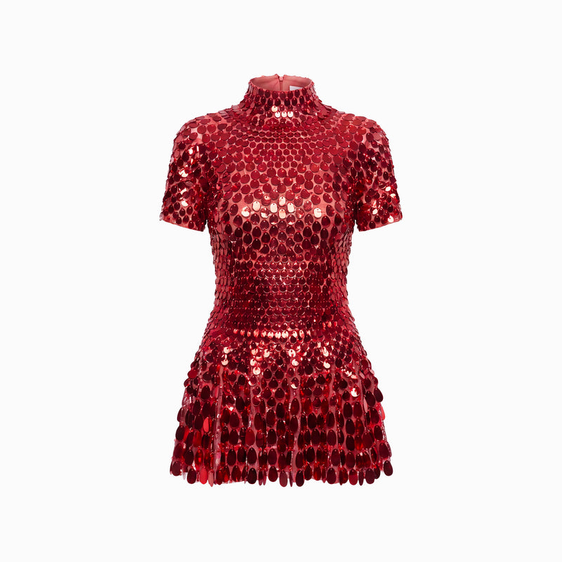 Mini abito rosso in paillettes