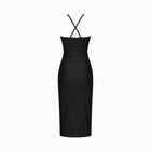 Black form-fitting midi dress with cutouts