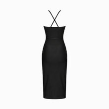 Black form-fitting midi dress with cutouts
