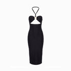 Black form-fitting midi dress with cutouts