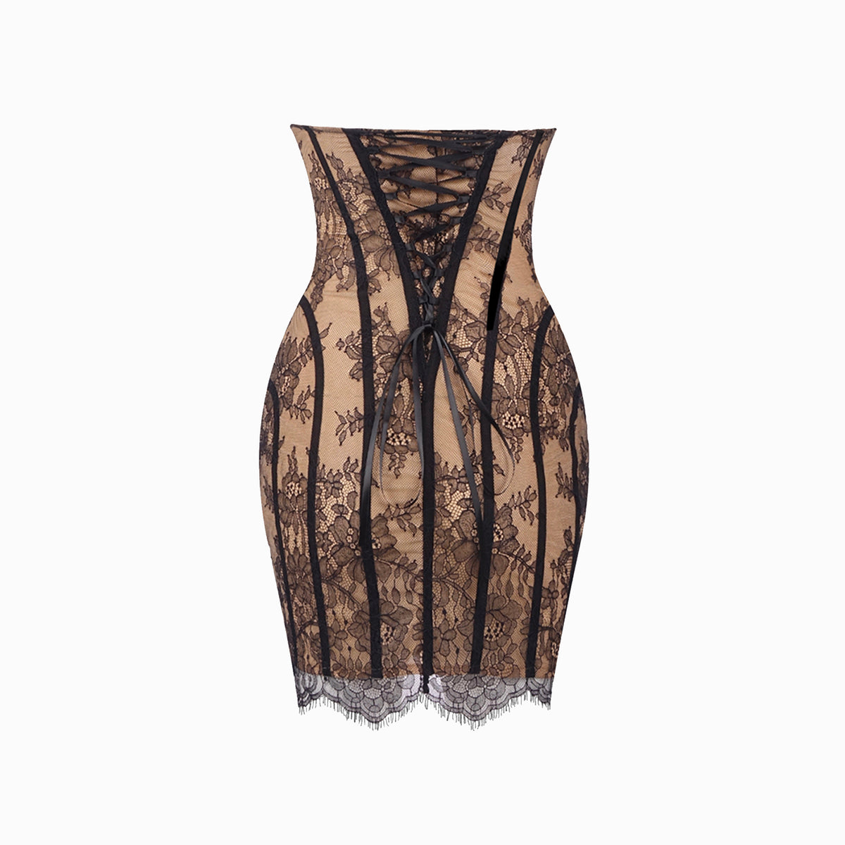 Mini abito nero bustier con pizzo