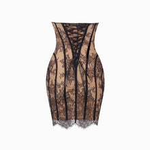 Mini abito nero bustier con pizzo