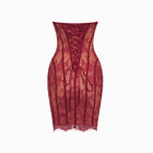 Mini abito rosso bustier con pizzo