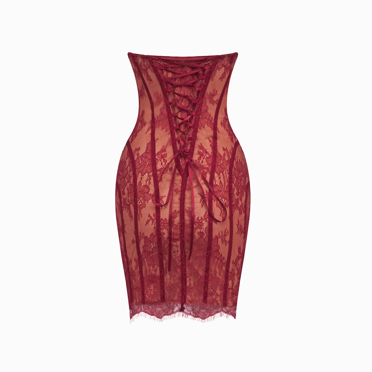 Mini abito rosso bustier con pizzo