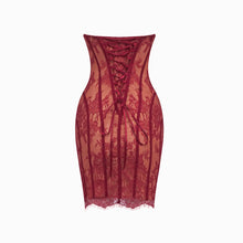 Mini abito rosso bustier con pizzo