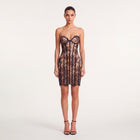 Mini abito nero bustier con pizzo