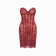 Mini abito rosso bustier con pizzo