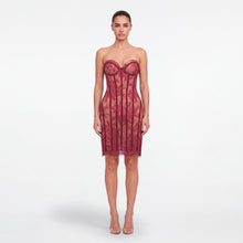 Mini abito rosso bustier con pizzo