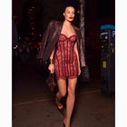 Mini abito rosso bustier con pizzo