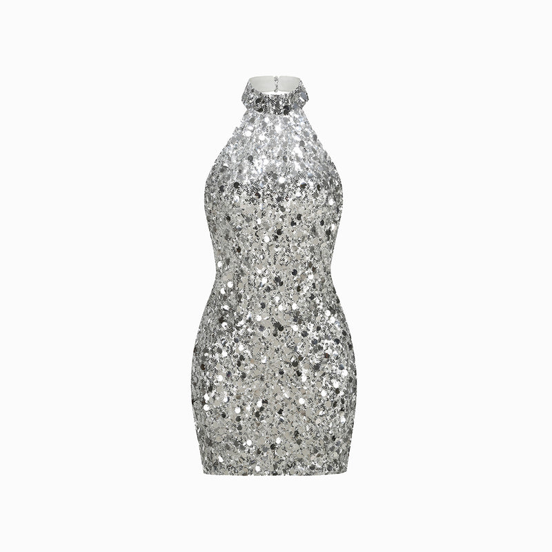 Mini abito argento in paillettes