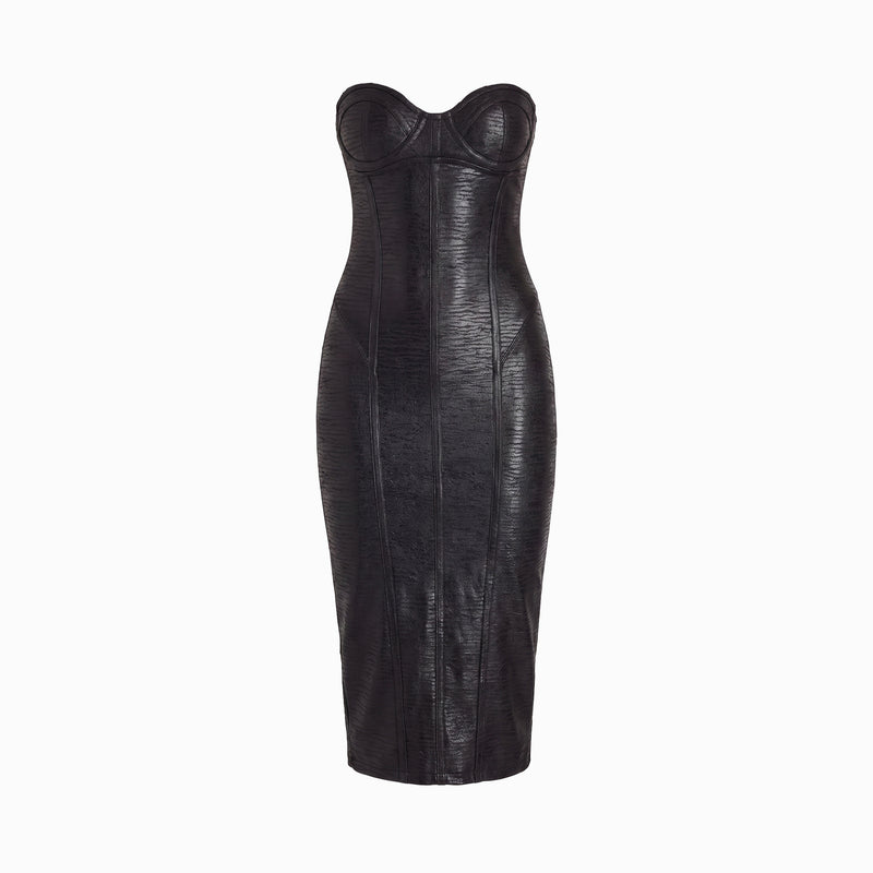 Abito midi nero fasciante con scollo a cuore