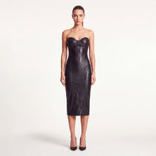 Abito midi nero fasciante con scollo a cuore
