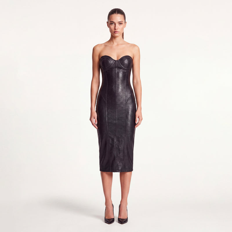 Abito midi nero fasciante con scollo a cuore