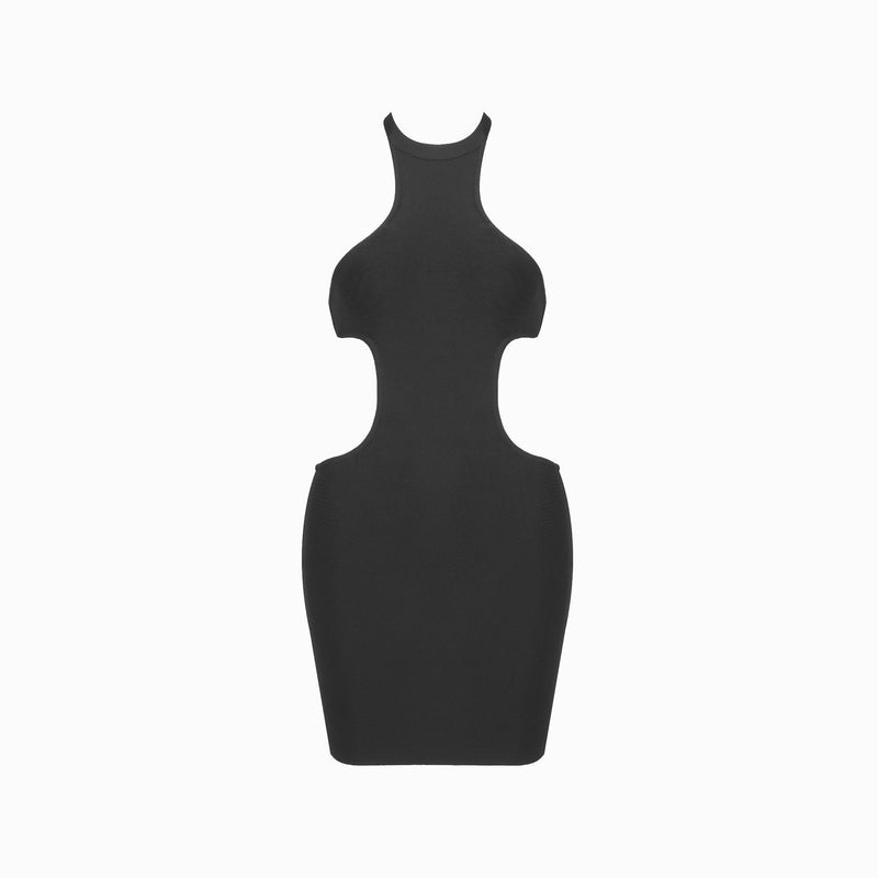 Mini abito nero fasciante con cut-outs