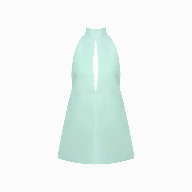 Mint cotton mini dress with teardrop neckline