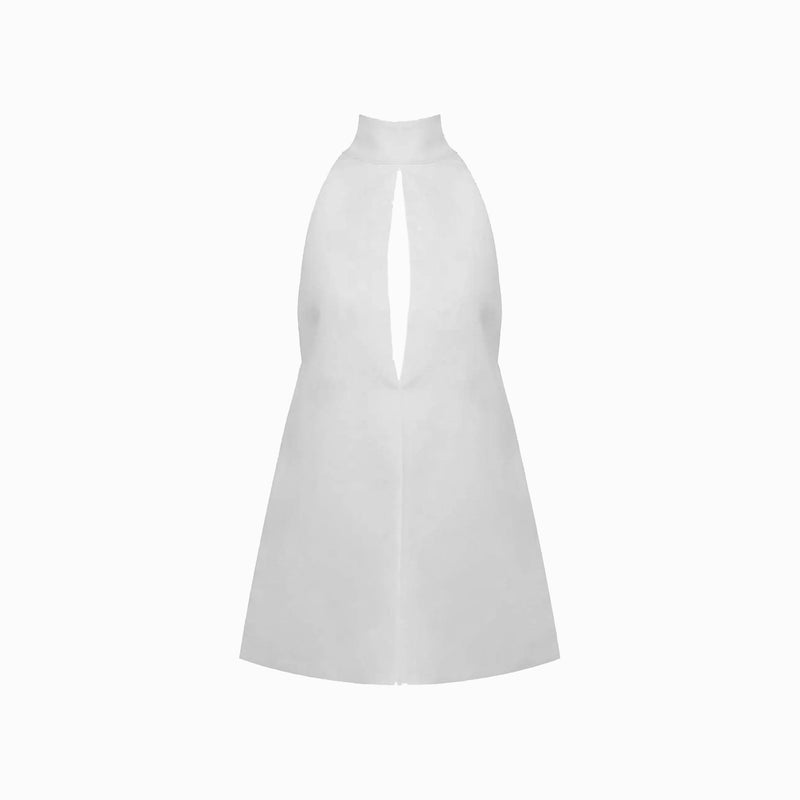 Mini abito bianco in cotone con scollo a goccia