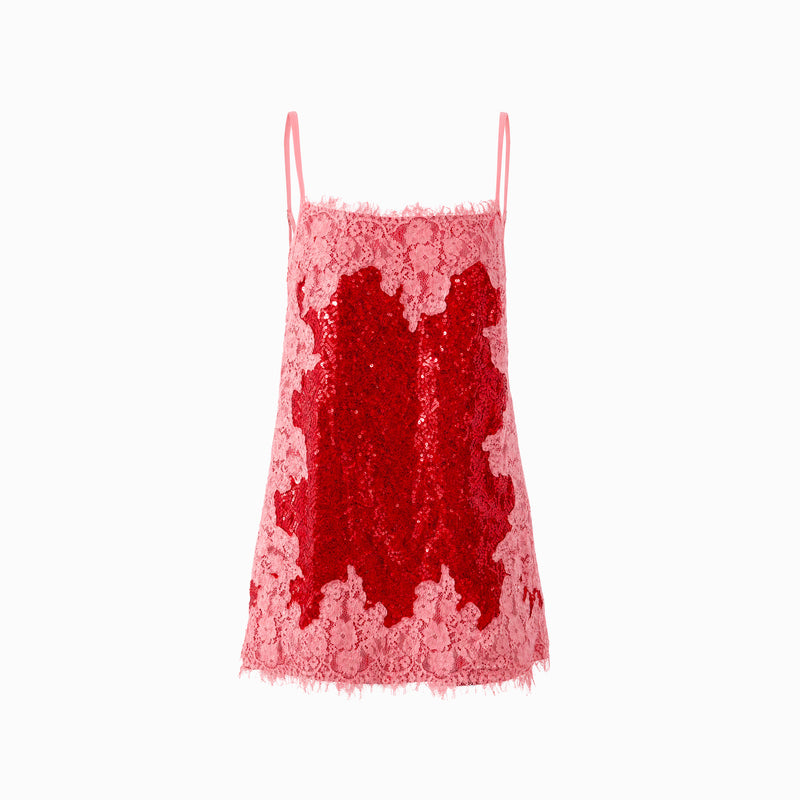 Red lace and sequin mini dress