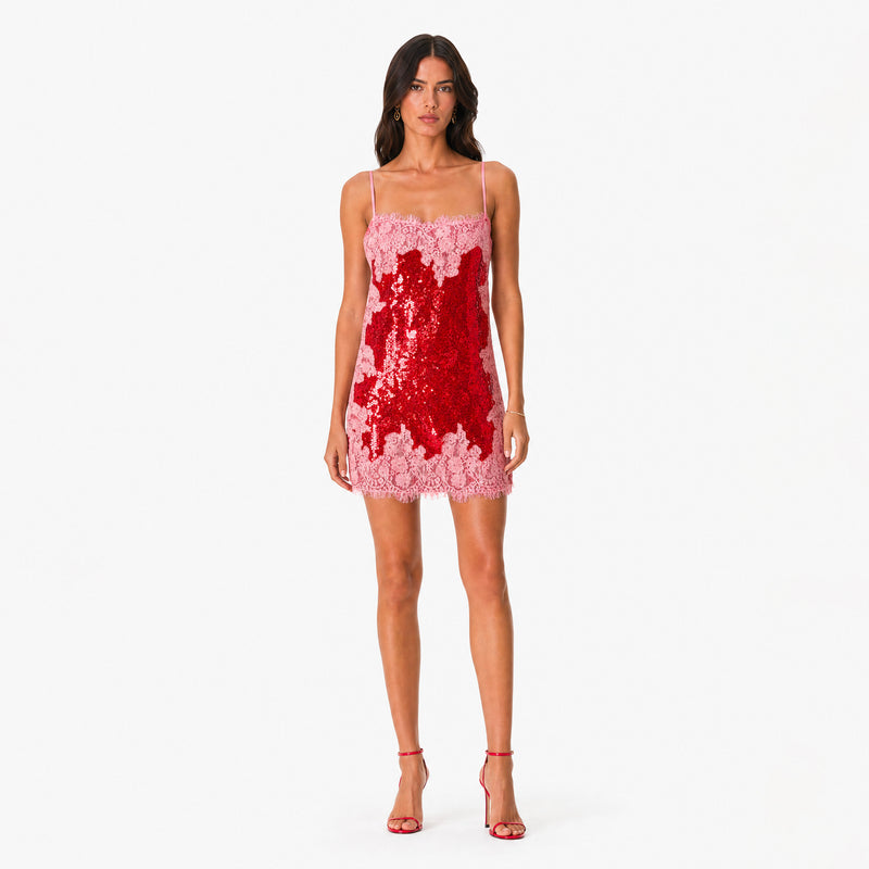 Red lace and sequin mini dress