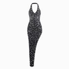 Black bodycon maxi dress with crystals