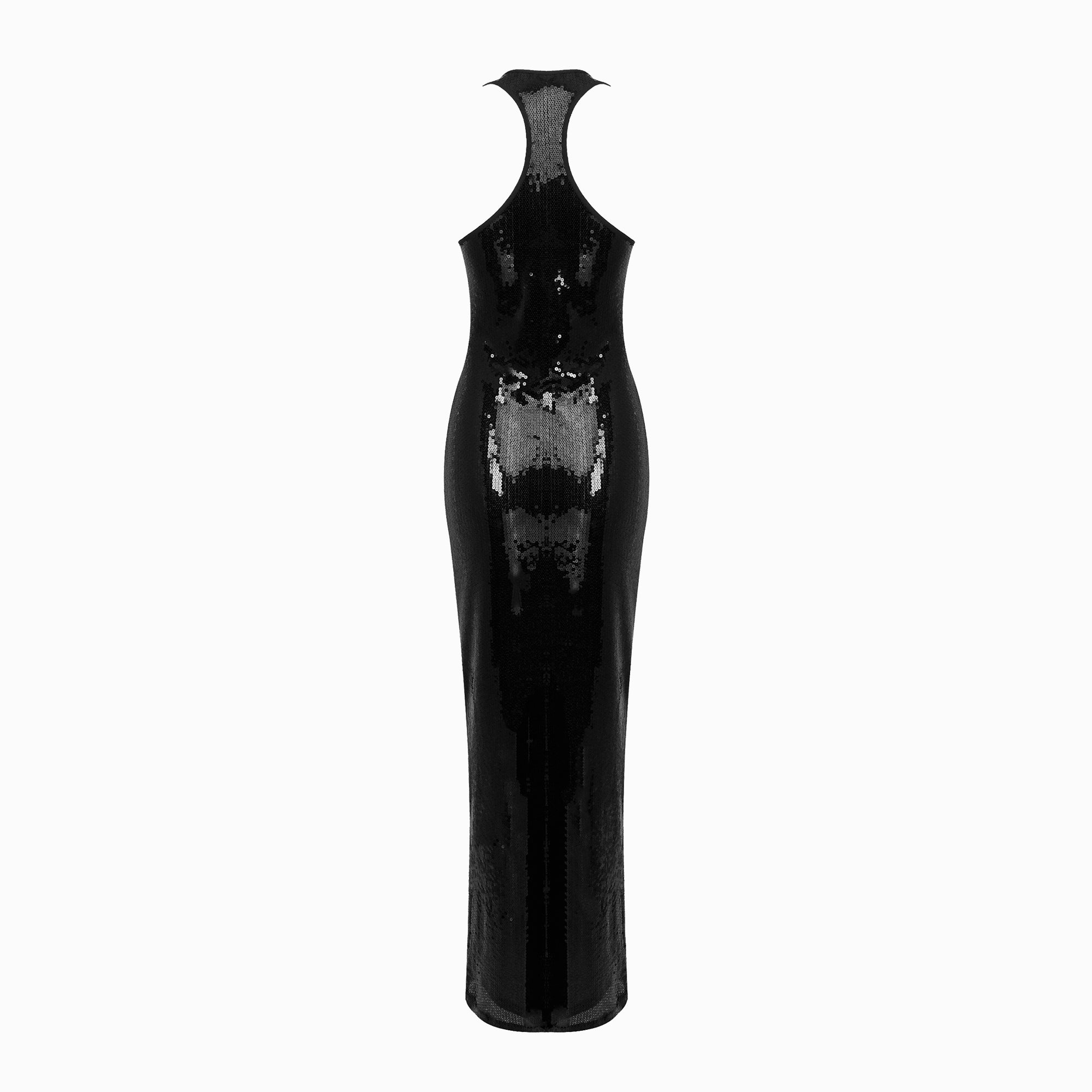 Black sequins slit dress