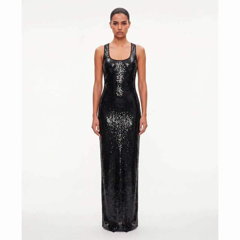 Abito lungo nero in paillettes