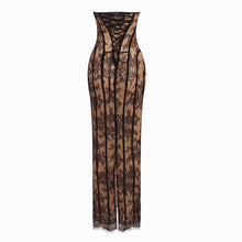 Abito lungo nero bustier con pizzo