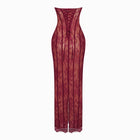 Abito lungo rosso bustier con pizzo