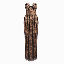 Abito lungo nero bustier con pizzo
