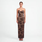 Abito lungo nero bustier con pizzo