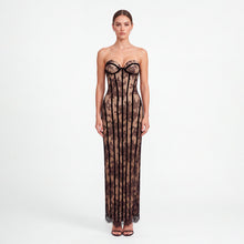 Abito lungo nero bustier con pizzo