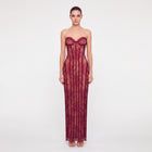 Abito lungo rosso bustier con pizzo